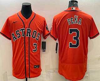 Men%27s Houston Astros #3 Jeremy Pena Number Orange Stitched MLB Flex Base Nike Jersey->houston astros->MLB Jersey